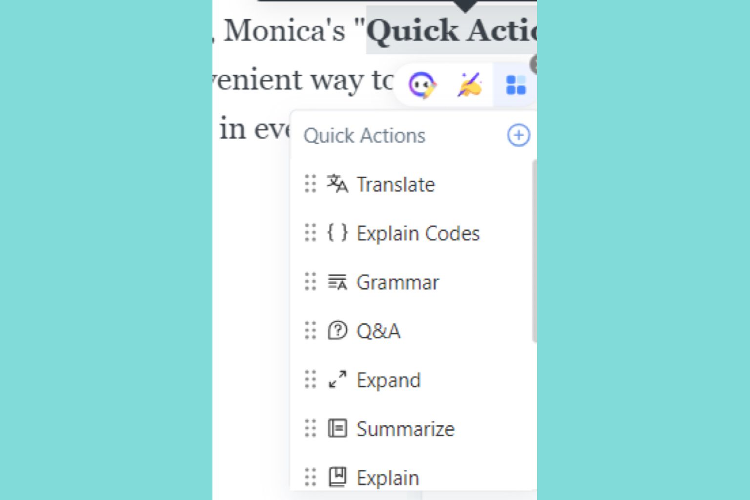You can use quick action in Monica, you can customize your own prompts and adjust the order.