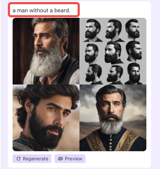 An AI art generation example if you put "a man without a beard" as prompt.