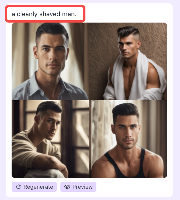An AI art generation example if you put "a cleanly shaved man" as prompt.