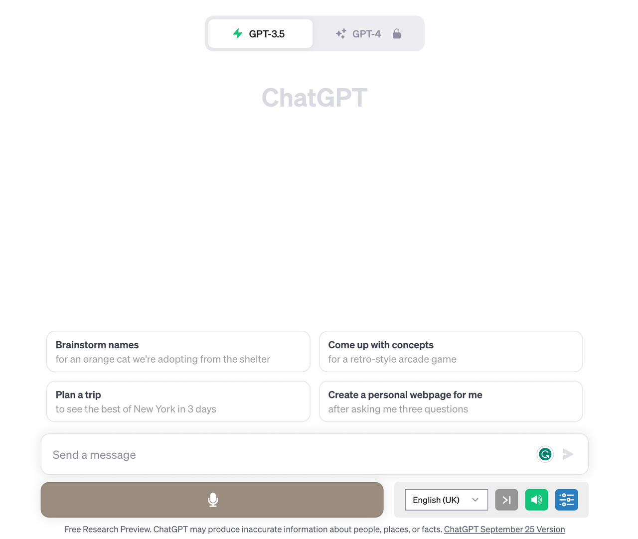 A screenshot of voice control for ChatGPT extension.