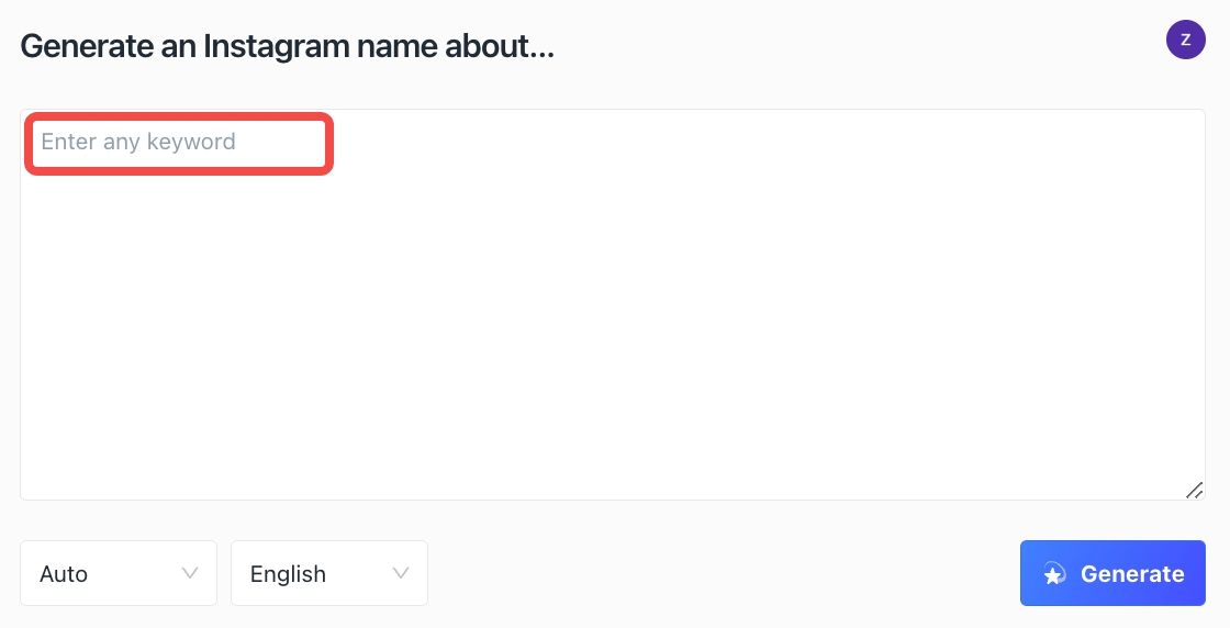 Enter Your Keywords for Your Instagram Name