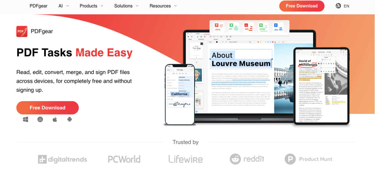 PDFgear PDF translator manages all elements of your PDFs