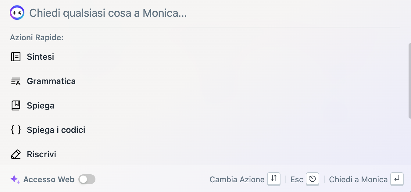 Azione rapida della versione desktop di Monica